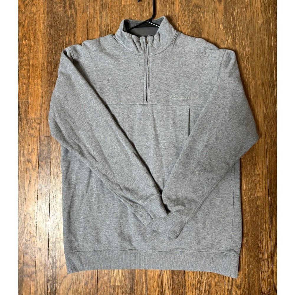 Columbia Men's Gray Fleece 1/4 Zip Mock Neck Pullover Sweatshirt L Logo